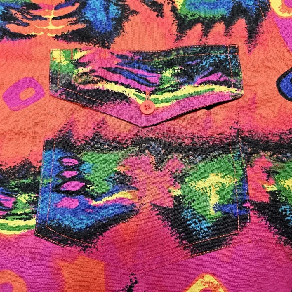 Vtg Wrangler Shirt Mens XL Brushpopper Bright Loud Bull Skull Tie Dye Groovy - Picture 7 of 13